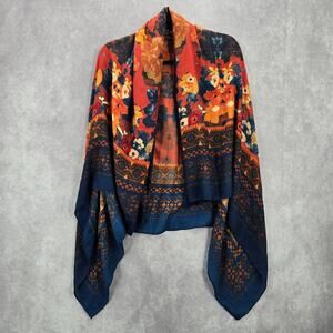H&M Blue Orange Floral Square XL Wrap Hijab Dupatta Shawl Scarves Scarf‎